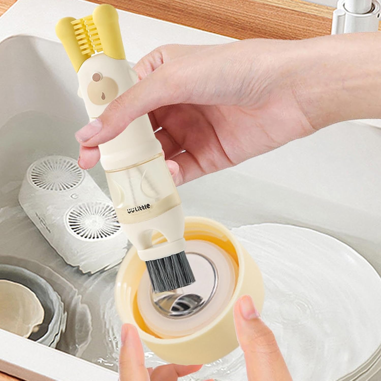 5-in-1 Bottle Lid Cleaning Brush with Crevice Scraper, Bottle Brush and Detachable Heads for Tumblers, Water Bottles and Cups, White — image 3