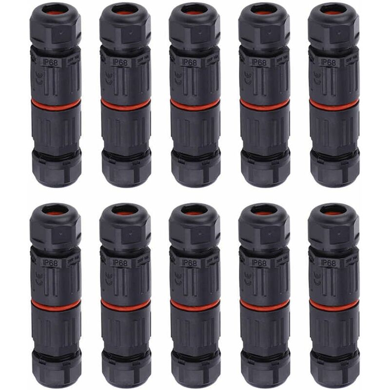 Whpps 10 pcs Ip68 Waterproof Straight Connector Junction Box Electrical Wire Cable 3 Pin Outdoor Connector Plug Socket