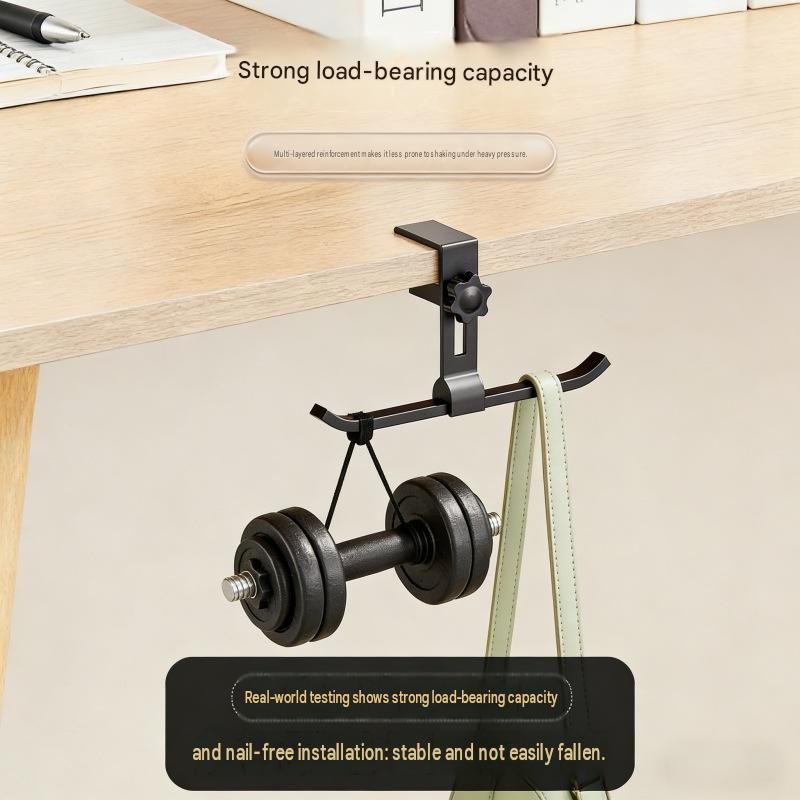 2 pack Grey Aluminium Desk Edge Hook - Adjustable Clamp-On Bag Hanger For School And Office - Space Saving Storage Solution — image 5