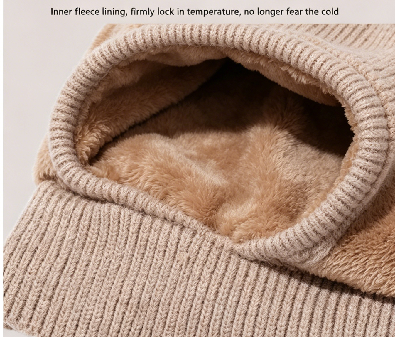 Winter Corn Velvet Hooded Scarf Mask Set - Thick Fleece Lined Knit Cap for Women - Warm Balaclava Neck Warmer for Extreme Cold - Beige โ image 4