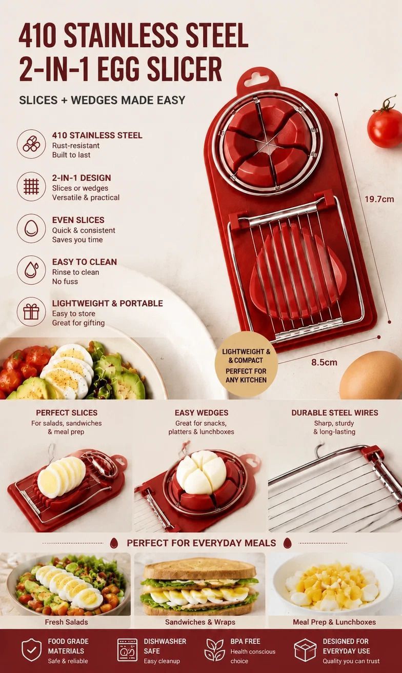 Red & White 2-in-1 Egg Slicer 2Pcs Practical Home Kitchen Gadget Set — image 2
