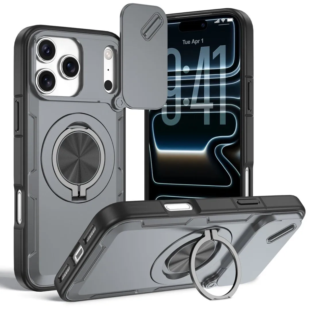 2-in-1 Magnetic Sliding Lens Case, Grey for iPhone 17 Pro