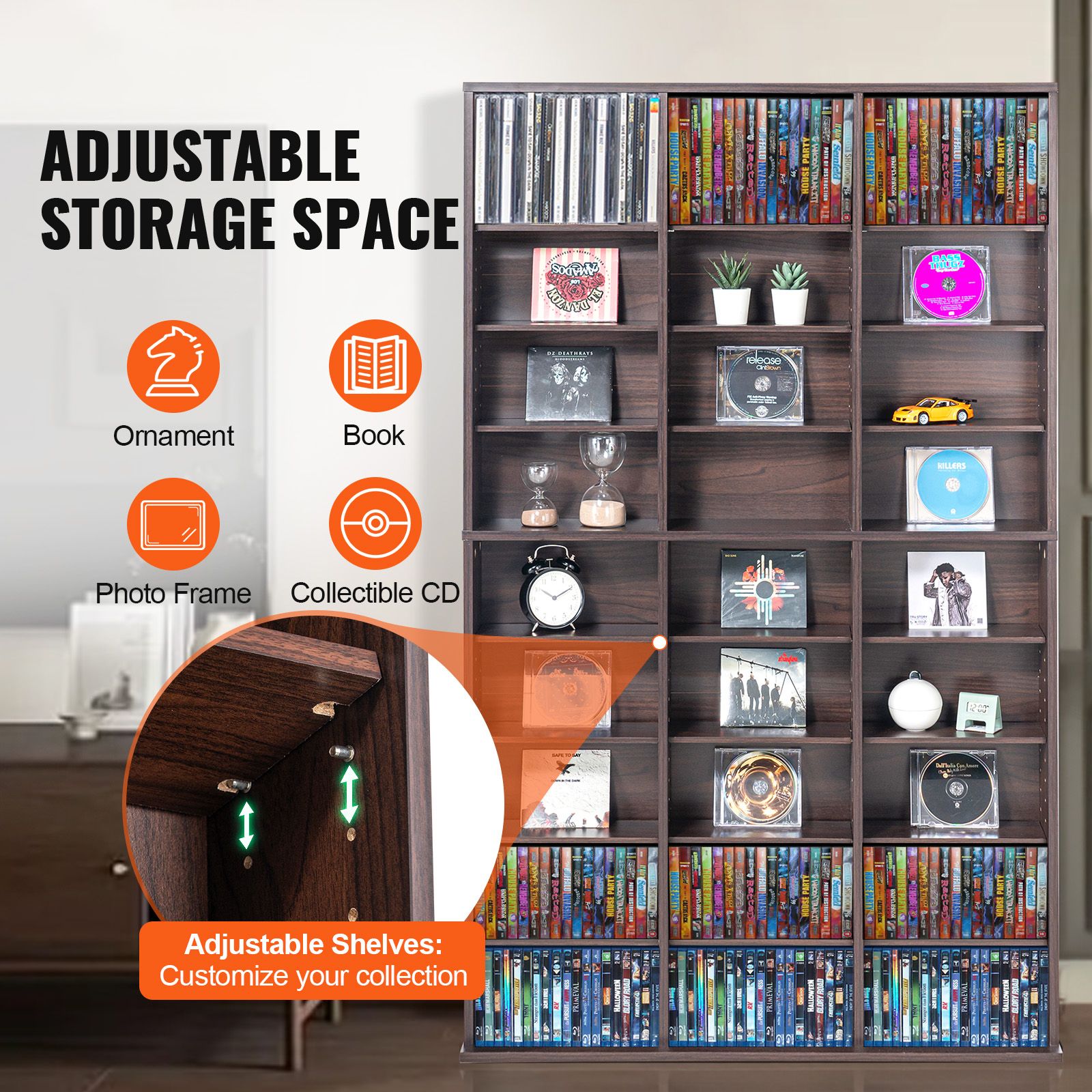 Media Storage Cabinet, 9-layer DVD Shelf Holds up to 756 CDs, Adjustable CD Shelves 27 Compartments, Protects & Organizes Music, Movie, Video Games or โ image 2