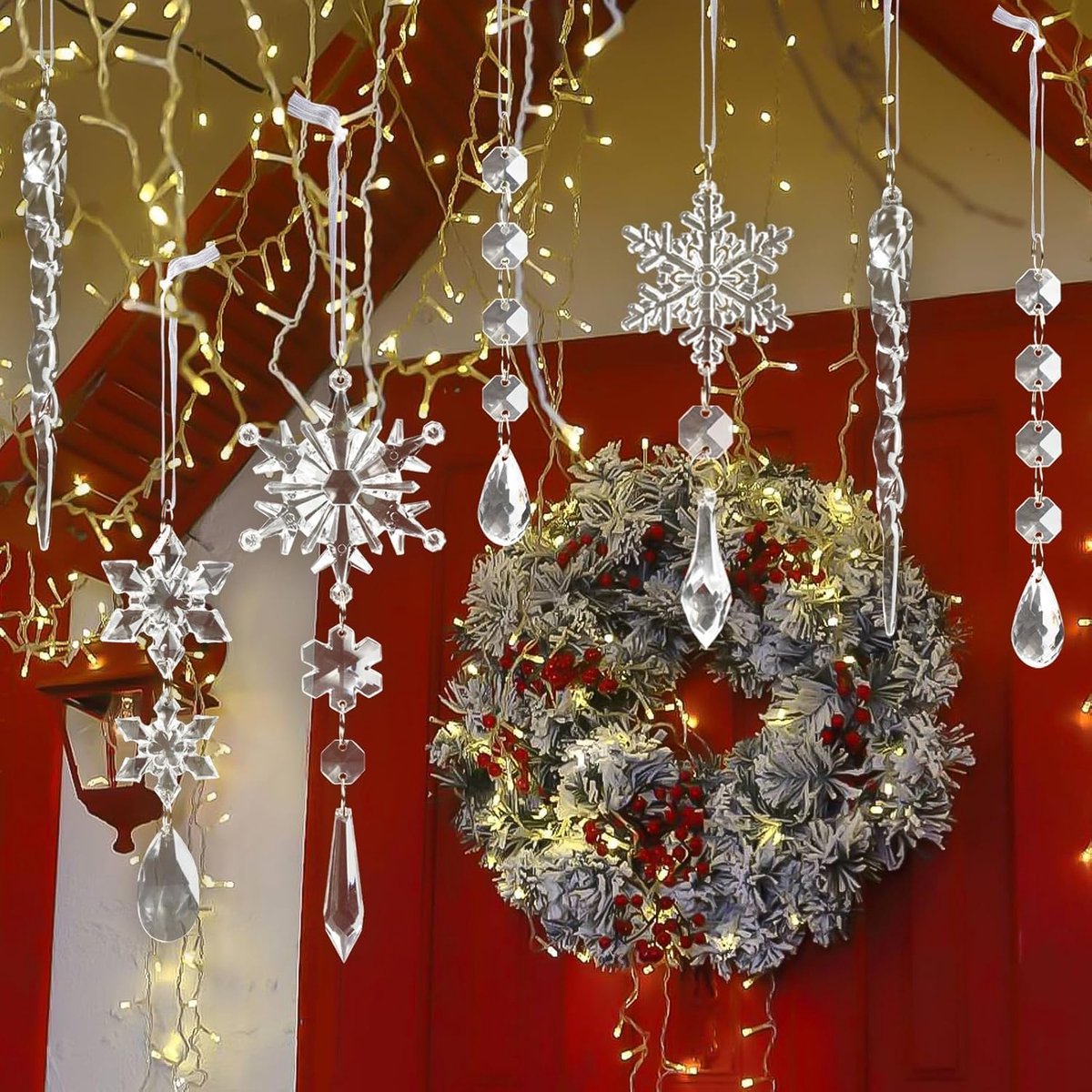 Indoor Christmas Decoration - Mix of Shapes - Acrylic Snowflakes and Icicles - Outdoor Christmas Decoration - Reusable Christmas Ornaments - Suitable — image 2