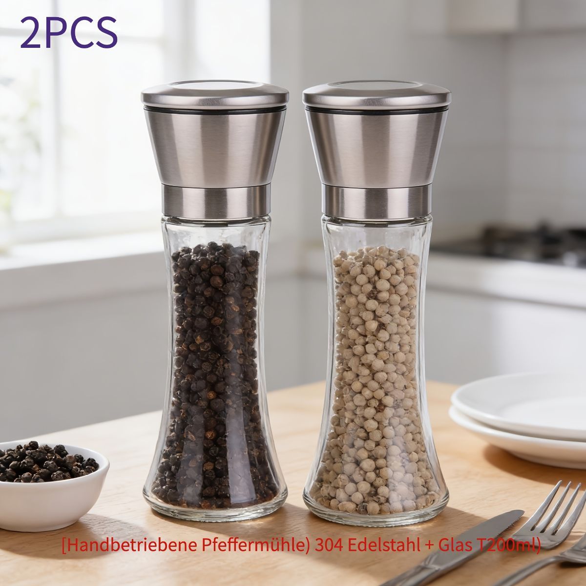 Silver Blue Stainless Steel Salt And Pepper Grinder Set Adjustable Grinders Glass Salt And โ image 5