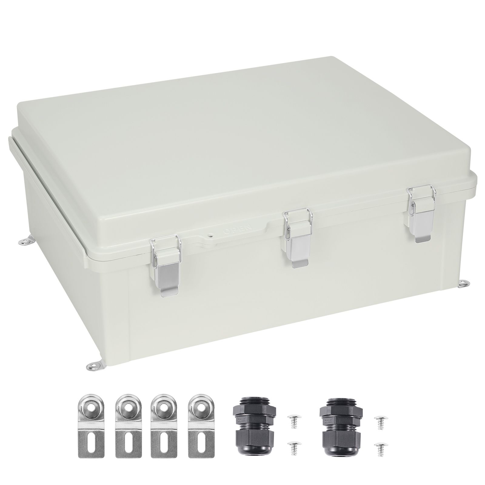 Outdoor Electrical Junction Box, 350 x 250 x 150 mm, ABS Plastic Electrical Enclosure Box with Hinged Cover Stainless Steel Latch, IP67 Dustproof Waterproof