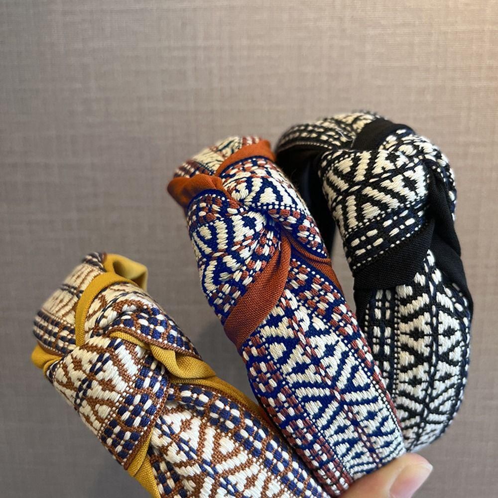 Women Lady Retro Boho Embroidery Cotton Wide Hair Headband Head Wrap Band hoop - Yellow โ image 5