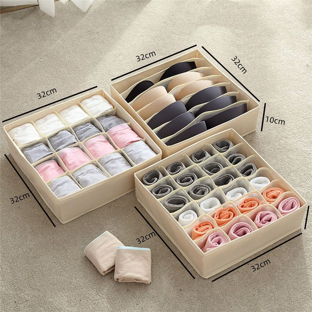 Simple Houseware Sock Drawer Organizer for Dresser/Closet/Bedroom, 3 Pack, Beige(Only storage bags available) — image 4