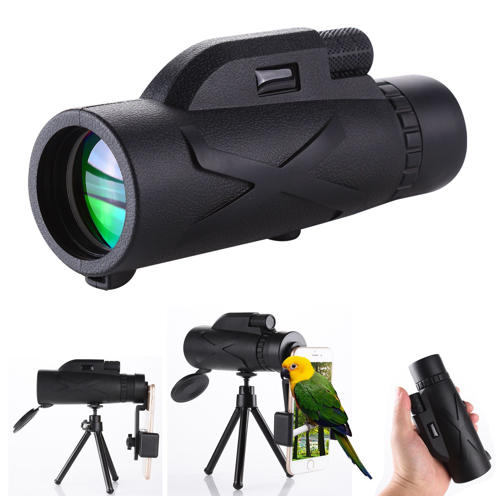 80 × 100 High Powered Monocular Telescope for Smartphone, Compact & Portable High Definition Monocular for Adults