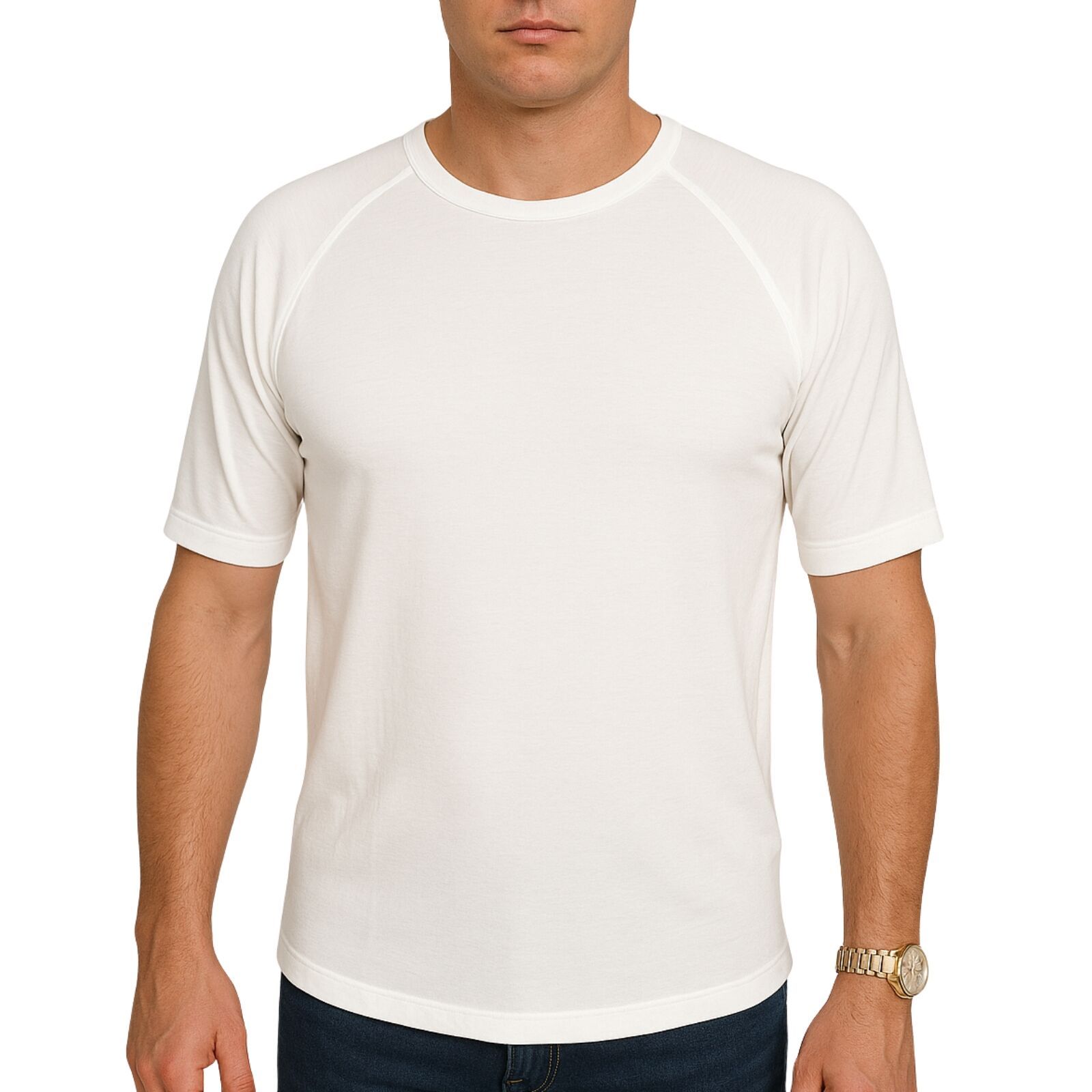 Mens Merino Wool Blend Thermal Top Short Sleeve Base Layer Warm - Natural โ image 2