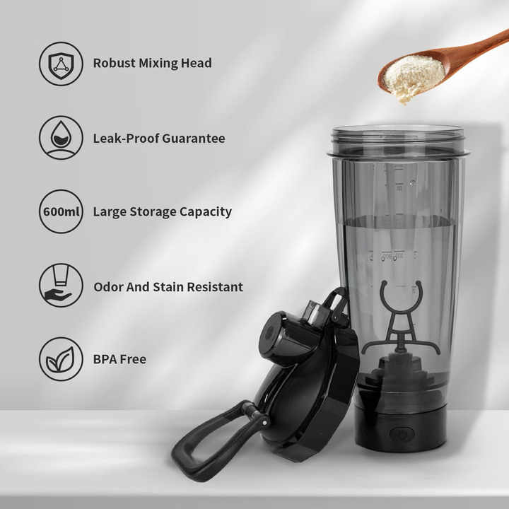 Black Portable Electric Shaker Bottle without LED Light, 550ml Sports Protein Mixer Cup for Gym and Travel โ image 2