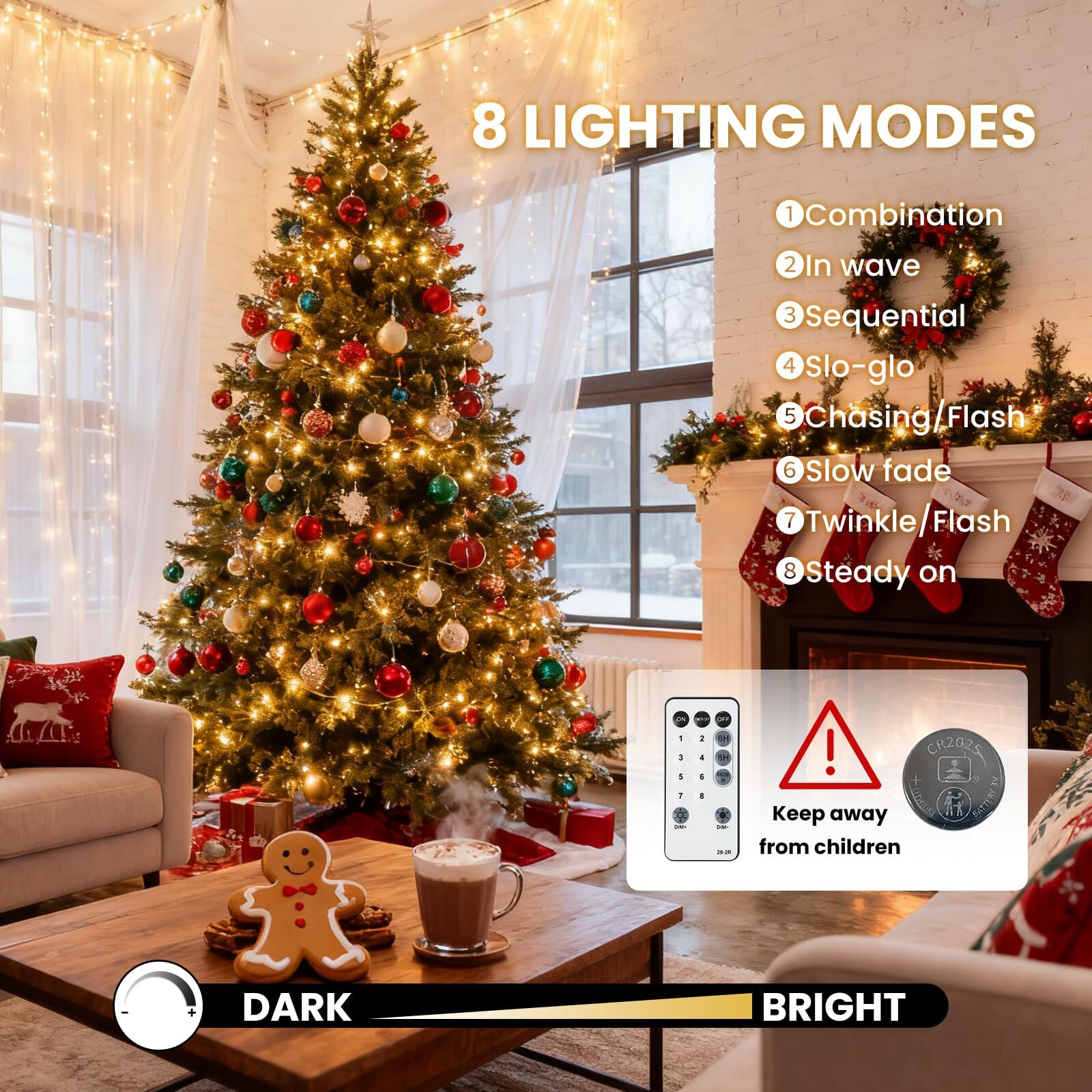 900 LED Warm White USB Fairy String Lights with Remote, 30m Black Wire, IP44 Waterproof 8-Mode Twinkle Lights with Timer for Christmas Bedroom Wreath Decor โ image 2