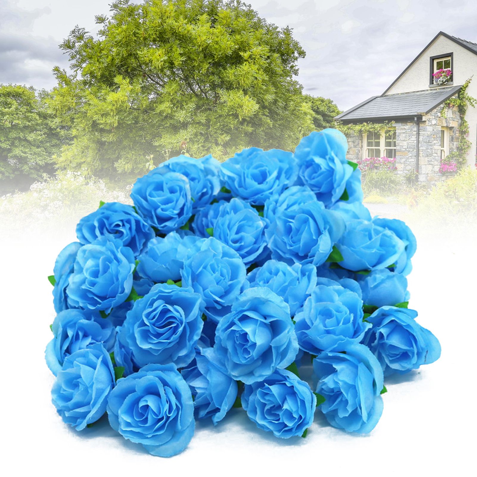 50PCS Simulation Rose Head Decorative Reusable Silk Fake Rose Flower for Wedding Party Blue โ image 6