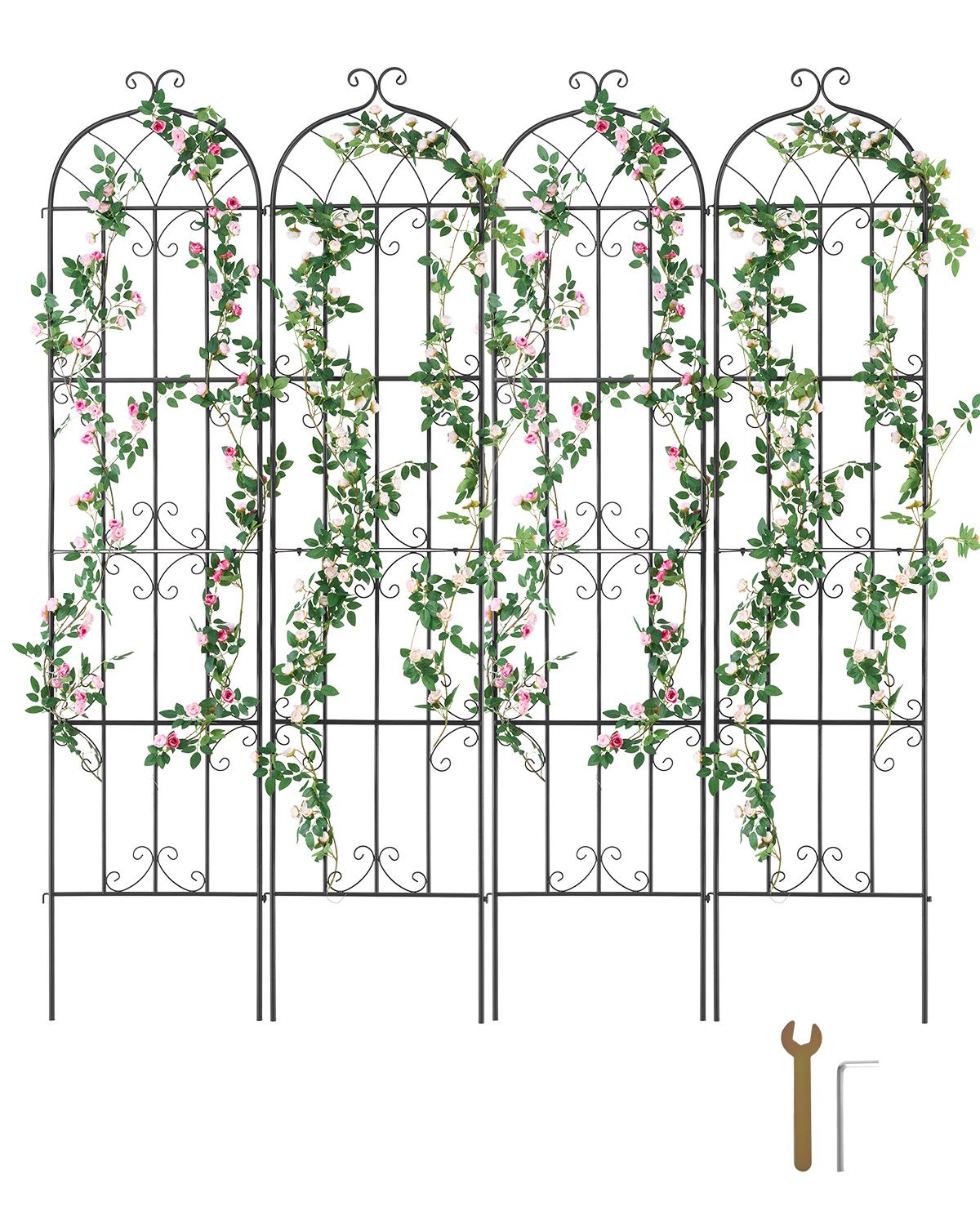 Garden Trellis for Climbing Plants, 87 × 20 in, 4 Packs Rustproof Metal Garden Flower Trellis, Outdoor Climbing Rose Trellis Cucumbers Support, Decorative