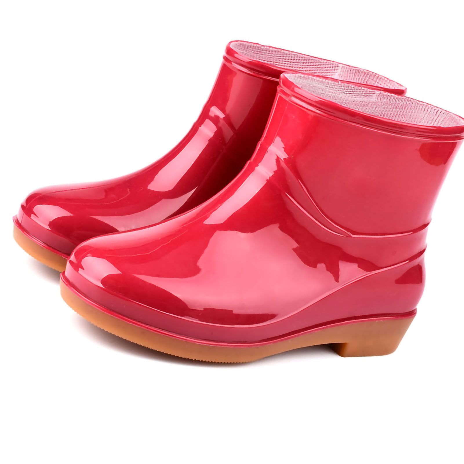 Womens Rain Boots Fashion Antiskid Short Rain Boot Round Head Radian PVC Plastic Rain Boots Red 39 โ image 3