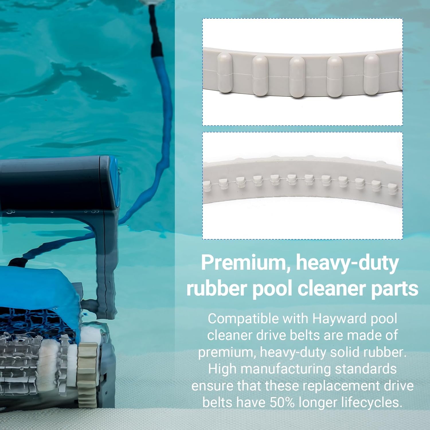(2 Pack) RCX23002 Replacement Soft Tread Drive Belt - Premium, Heavy-Duty Rubber Pool Cleaner Parts | Compatible with Aquavac Tiger Shark (Plus and QC) and β image 4