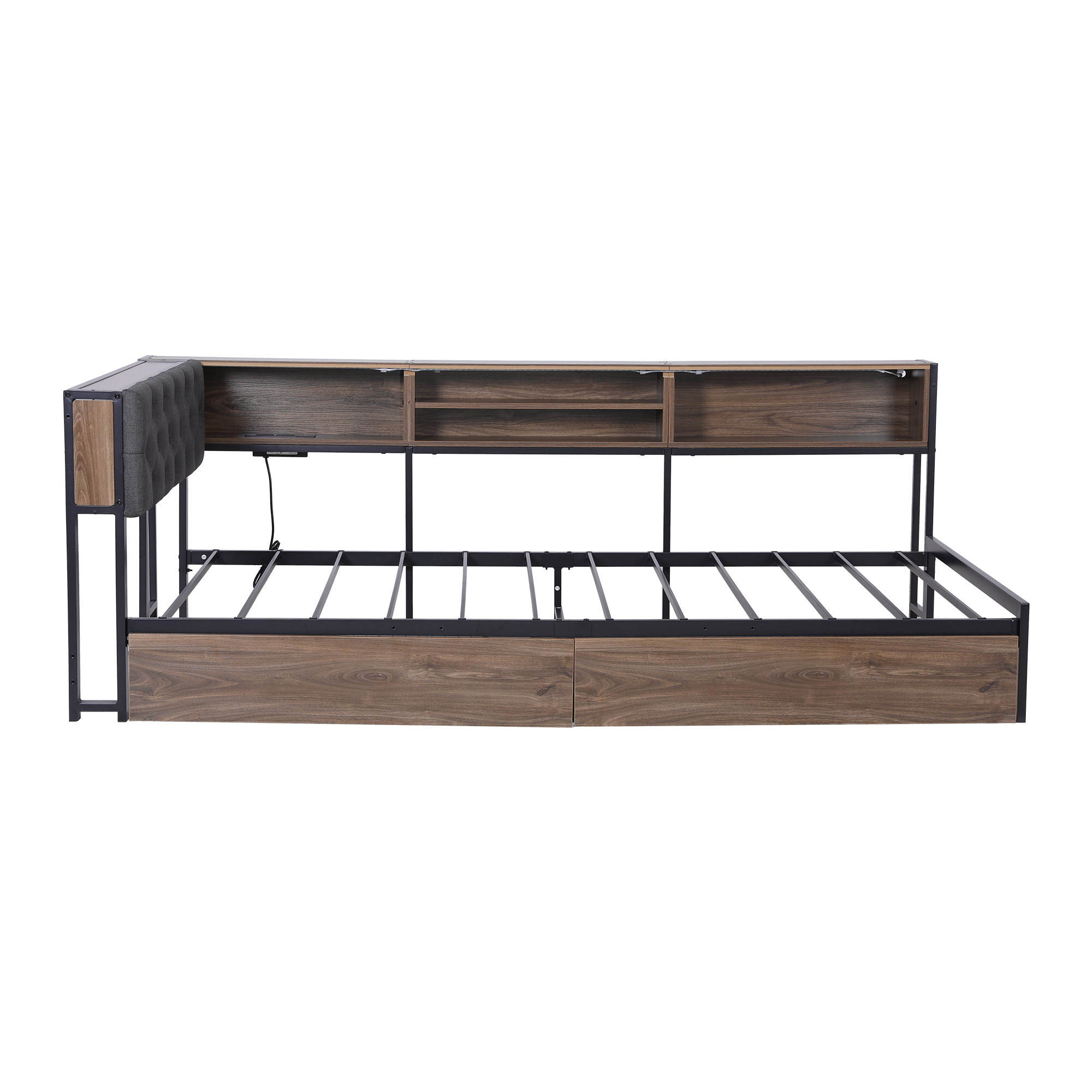 Artiss Bed Frame King Single Size with 2 Drawers and Charging Station Metal Corner Bed Base — image 3