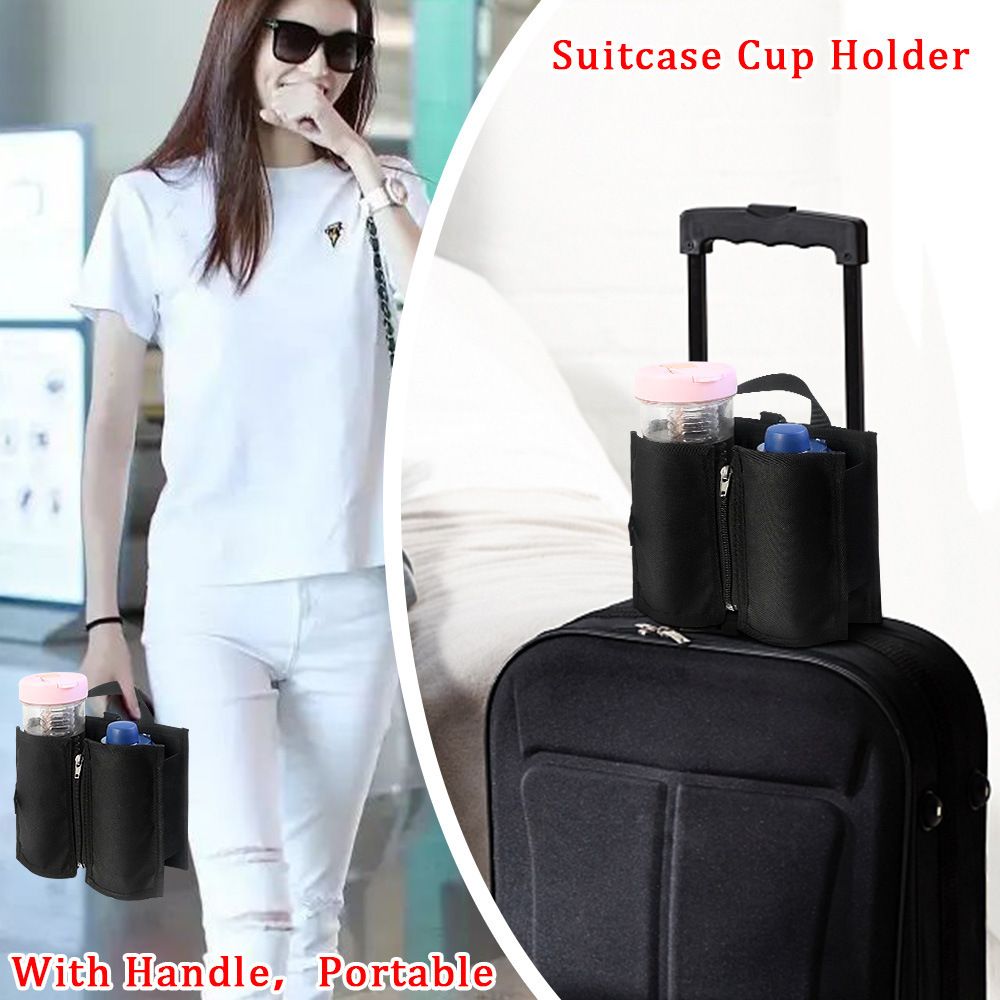Luggage Cup Holder Travel Drink Bag for Suitcase Portable Foldable Luggage Drink Caddy With Handle (Black) — image 2