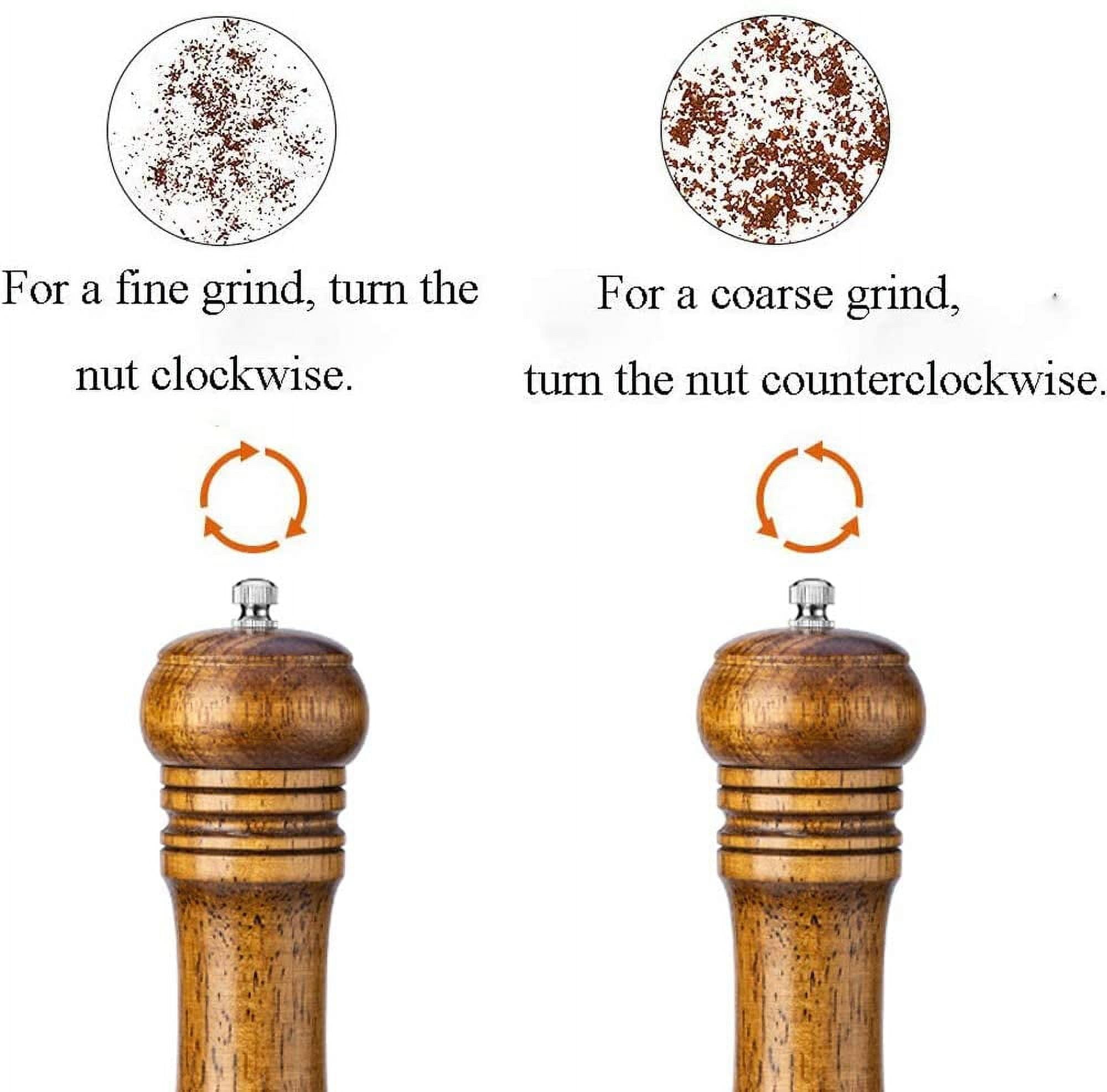 Oak Wood Salt and Pepper Grinder Set: Premium Mills Shakers with Adjustable Coarseness (Set of 2) - 5inch — image 4