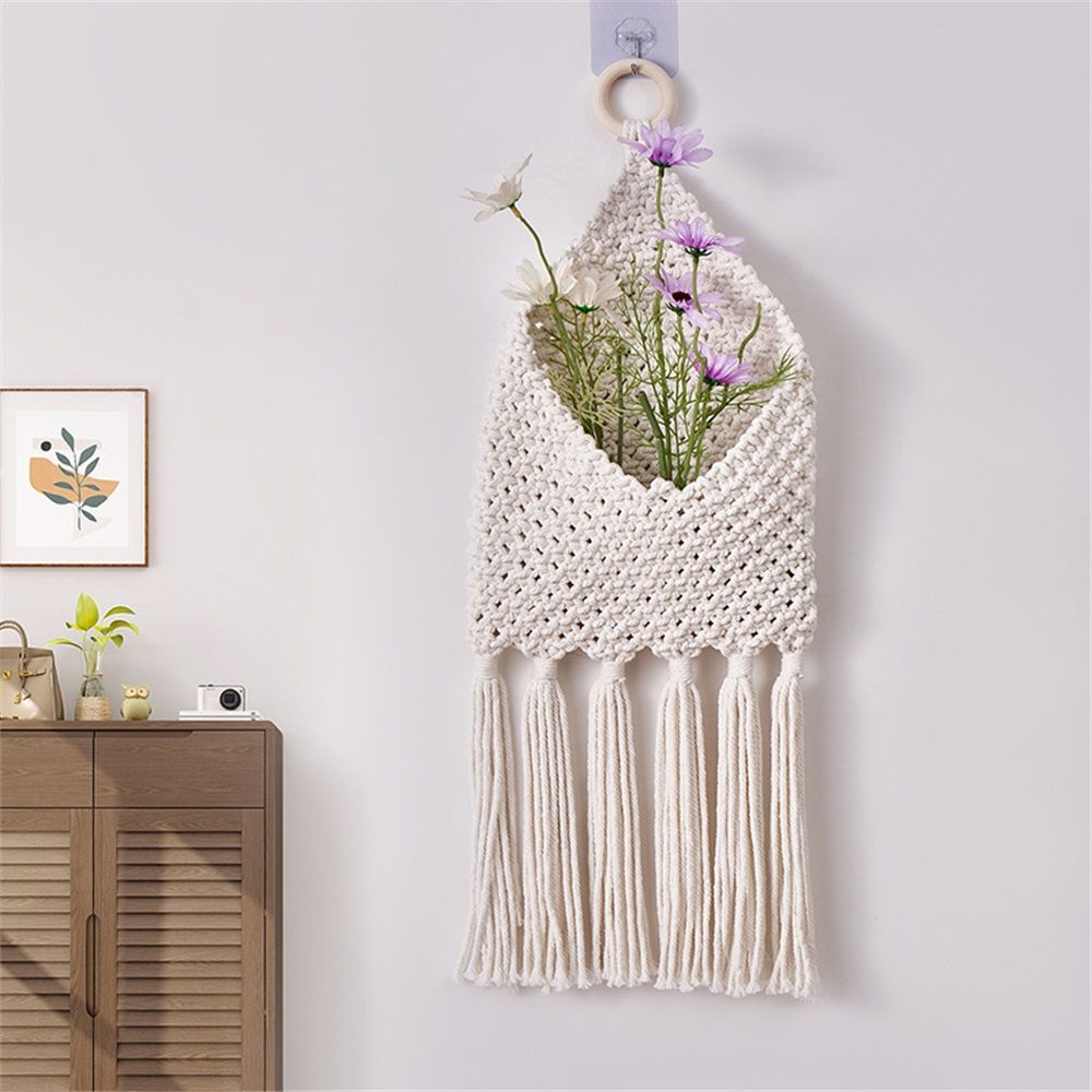 Wall Hanging Basket Decor - Boho Wall Basket Decor - Large Wall Art - Mail Organizer Wall Mount - Key And Letter Holder For Wall - White — image 2