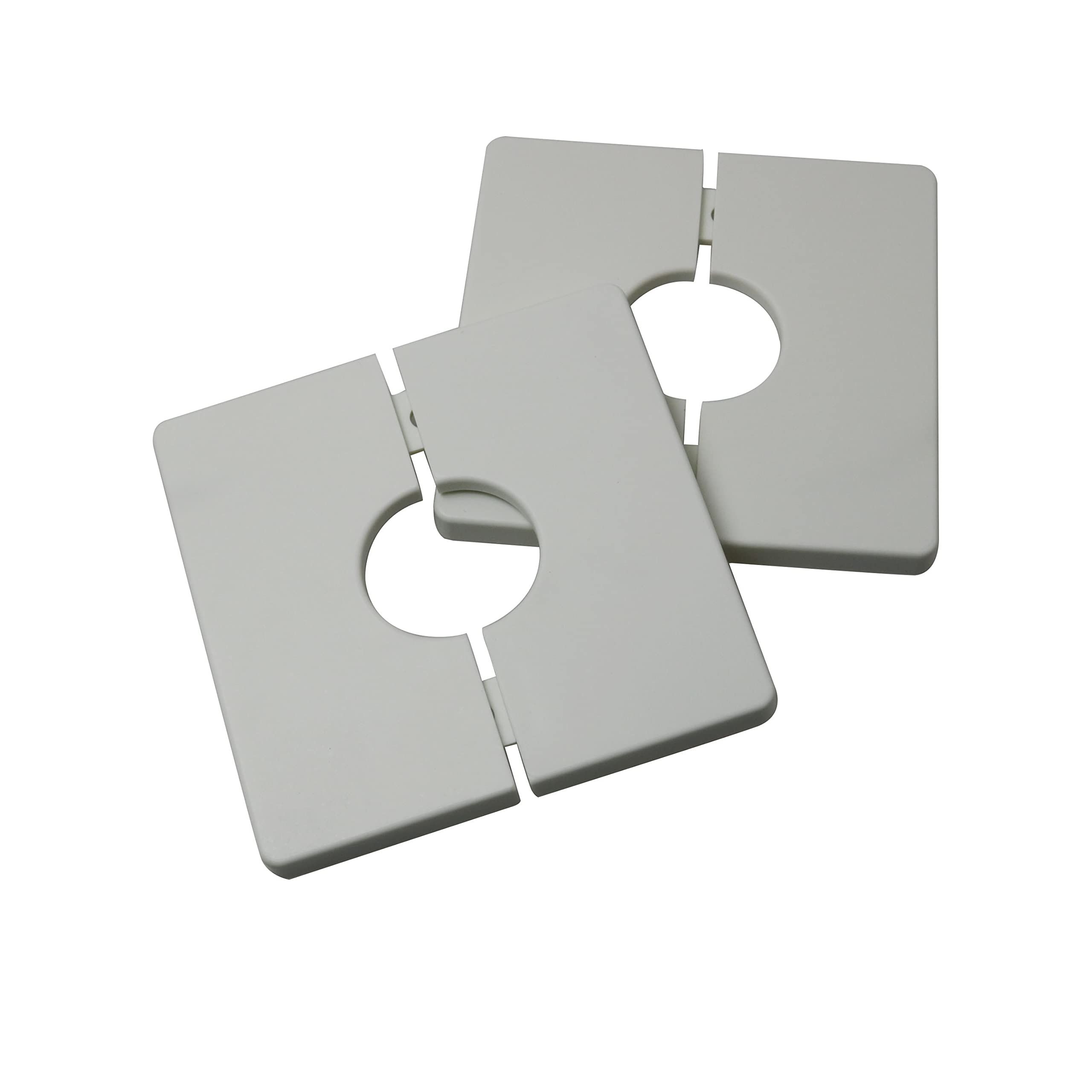 Wall Split 2Sets White ABS Plastics Square Shaped Escutcheon Plates with 28mm / 1.1inch Diameter Hole Wall-mounted Water Cover