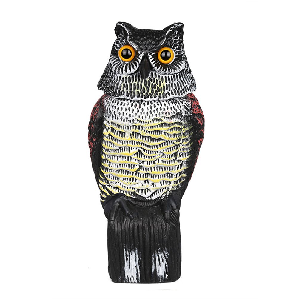 Horned Owl Decoy and 360° Rotating Head Owl Statue to Scare Birds Away for Patio Yard Garden — image 4