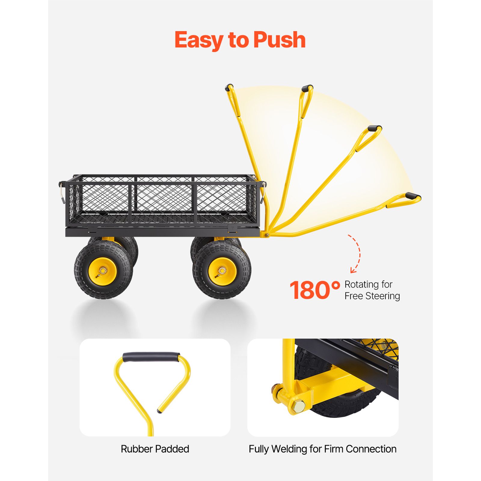 500 Lbs Steel Garden Cart, Heavy Duty Garden Wagon Cart Pullable on Wheels, Metal Yard Utility Wagon Carts with 10" All Terrain Tires, Mesh Removable Sides and — image 6