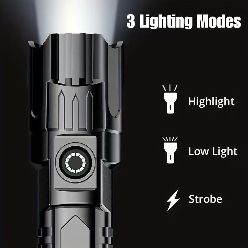 1 USB rechargeable flashlight, ultra-bright LED handheld outdoor emergency light, with telescopic zoom, wide beam, 1800mAh lithium battery, 150 lumens — image 3