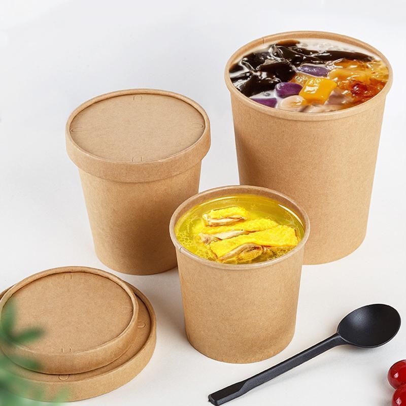 250x Biodegradable Kraft Paper Soup Bucket with Lid Takeaway Tubs Cups - 450ML (16OZ) โ image 4