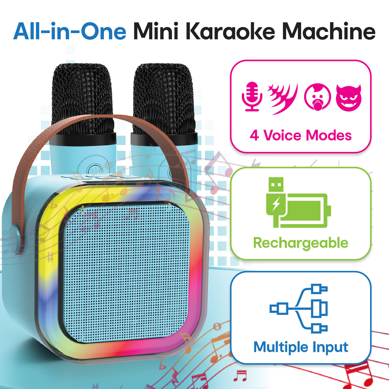Laser Mini Karaoke Speaker with 2 Wireless Mics - Blue โ image 5