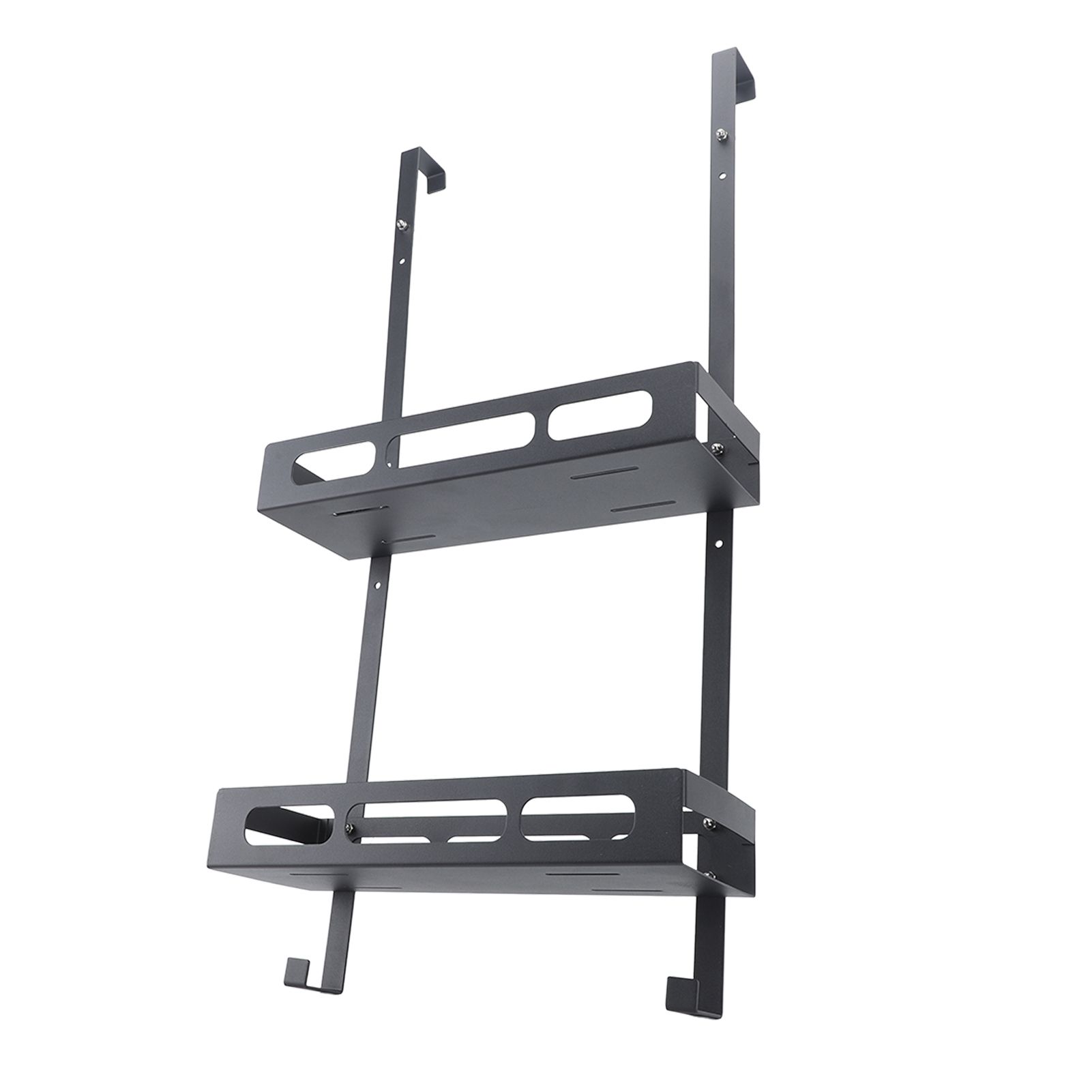 Bathroom Hanging Organizer Black Space Saving Iron Waterproof Multifunctional Shower Hanging Storage Caddy for Bath Products Shampoo Conditioner Model B Double Layer