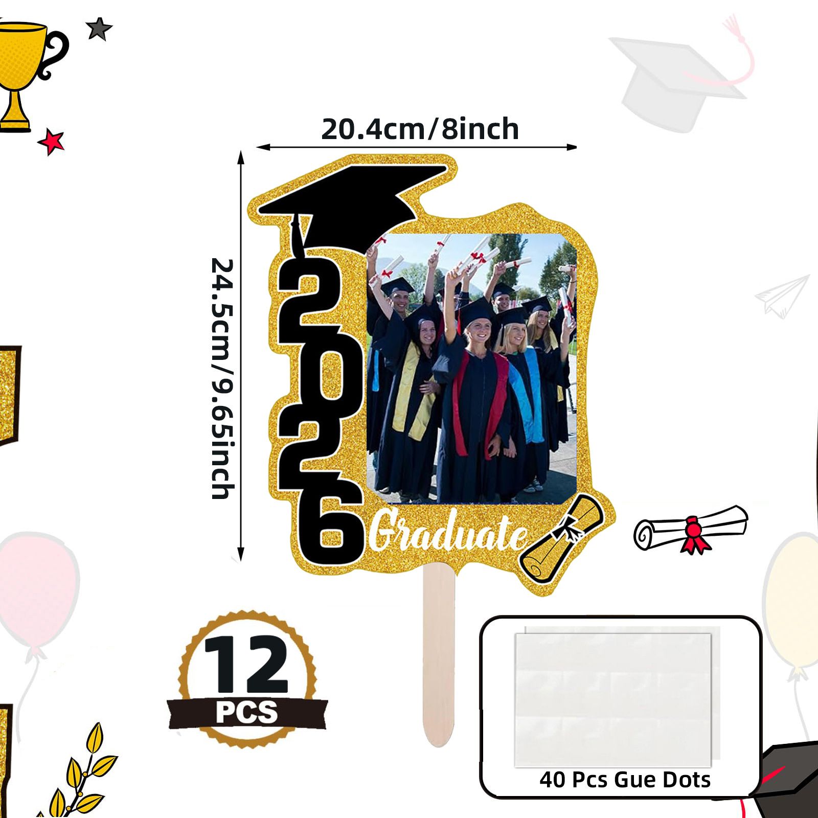 Graduate Photo Frame Fan Prop for Graduation Party (12pcs Burgundy), Personalized 4x6 Inch Photo Holder, Senior Photo Party Decor โ image 4