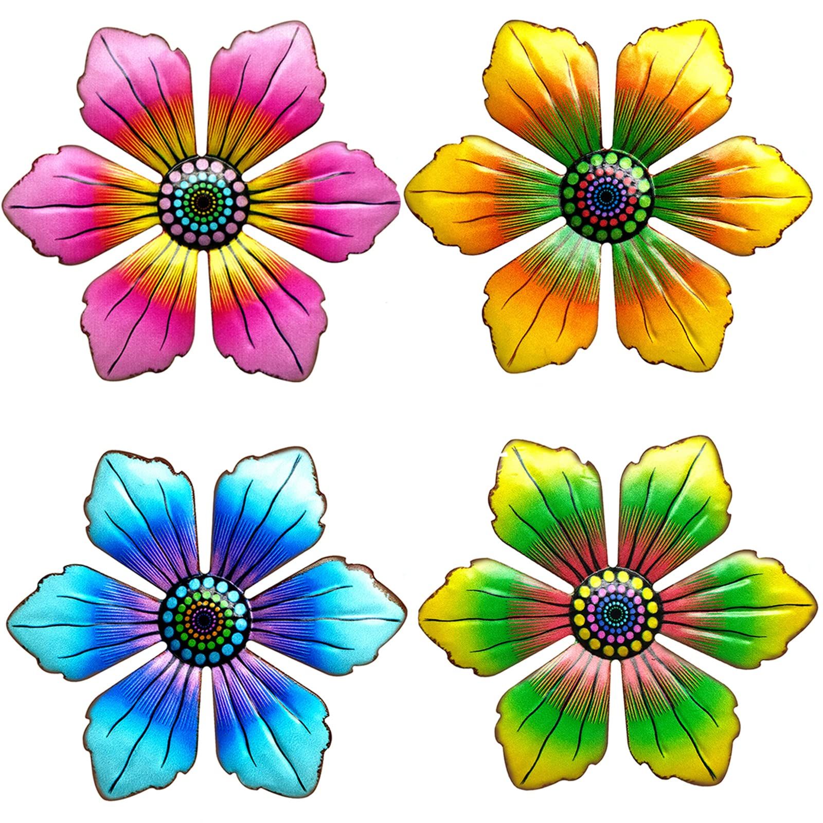 4PCS Metal Garden Wall Art Decorative, Metal Flower Outdoor Wall Sculptures Hanging Indoor Outdoor Home