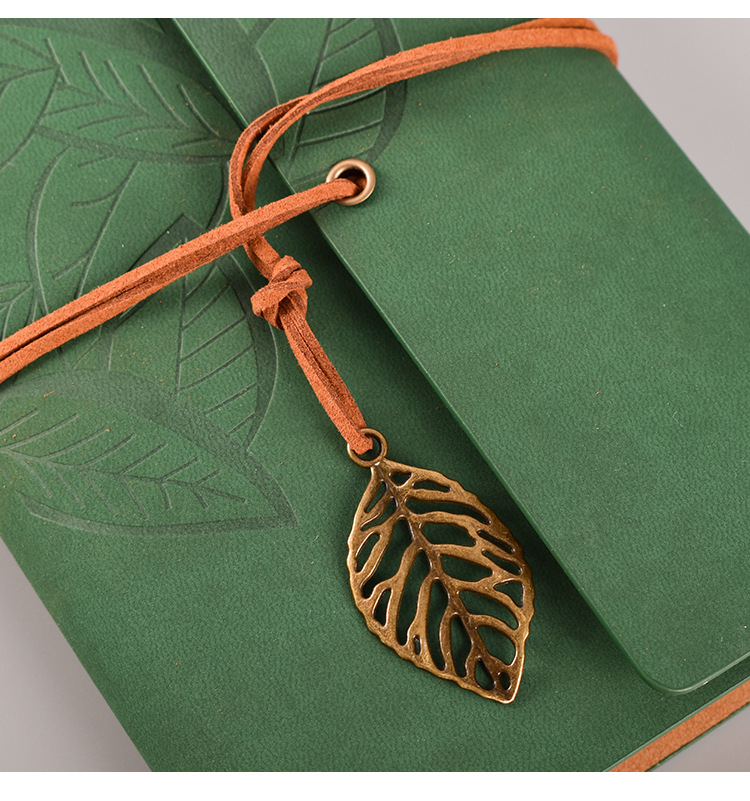 2PCS Green Vintage A5 PU Leather Journal with Leaf Charm - Ring Bound Refillable Notebook Set — image 3