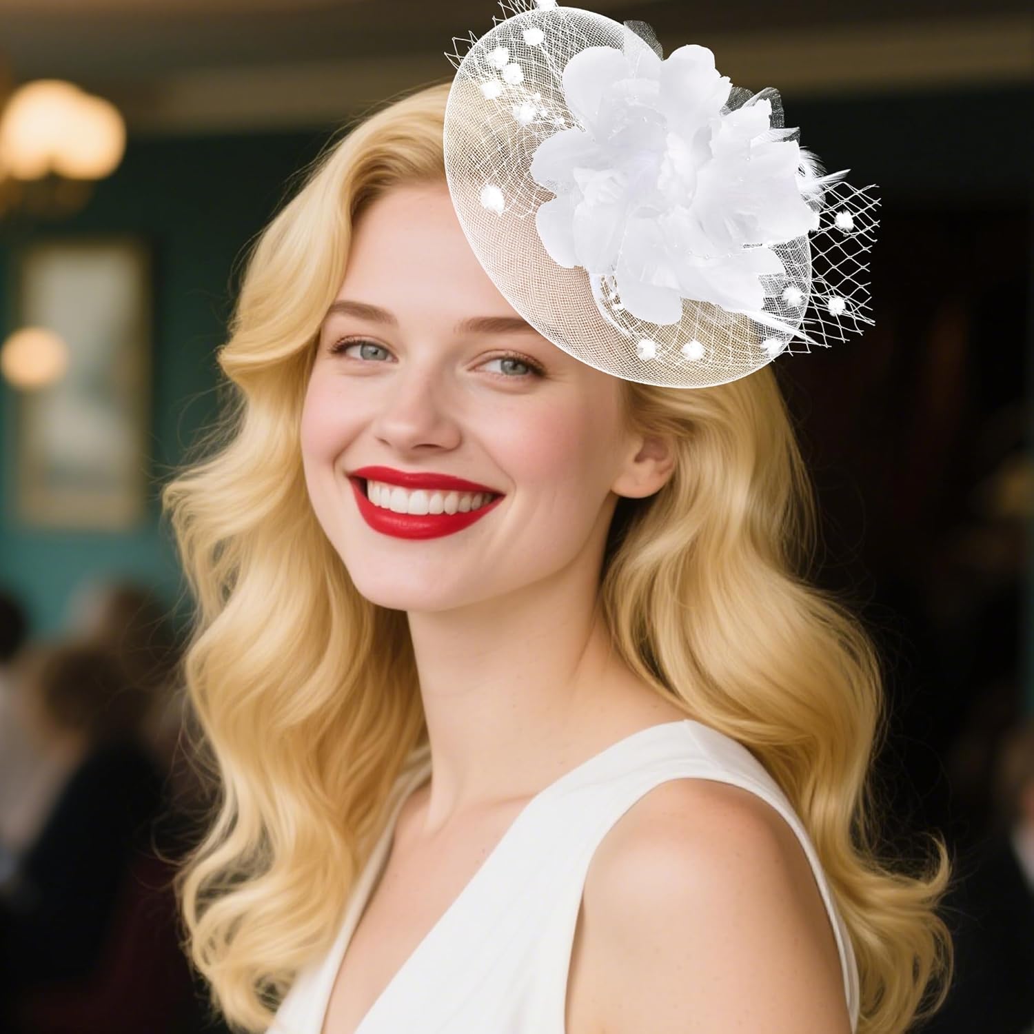 20s Fascinators Hat for Women Tea Party Headpiece Mesh Feathers Hair Clip for Bridal Wedding โ image 6