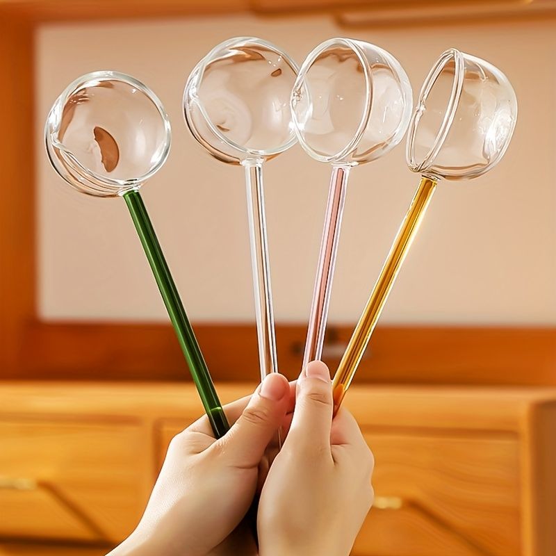 4pcs of High Borosilicate Glass Spoons with Long Handles, Heat-Resistant, Colorful Handles, Soup Spoons, And Kitchen Seasoning Spoons Gree — image 2
