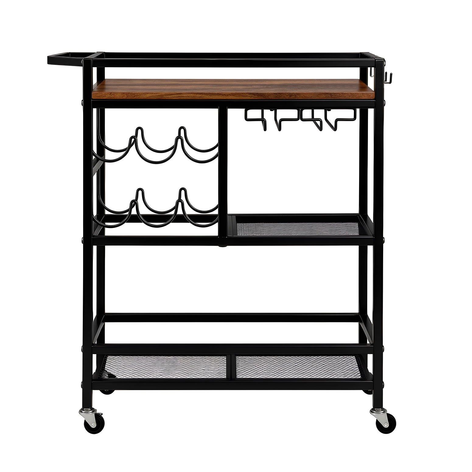 Artiss Bar Cart Drinks Trolley Serving Wine Rack Glass Holder 3 Hooks 72cm Black โ image 4