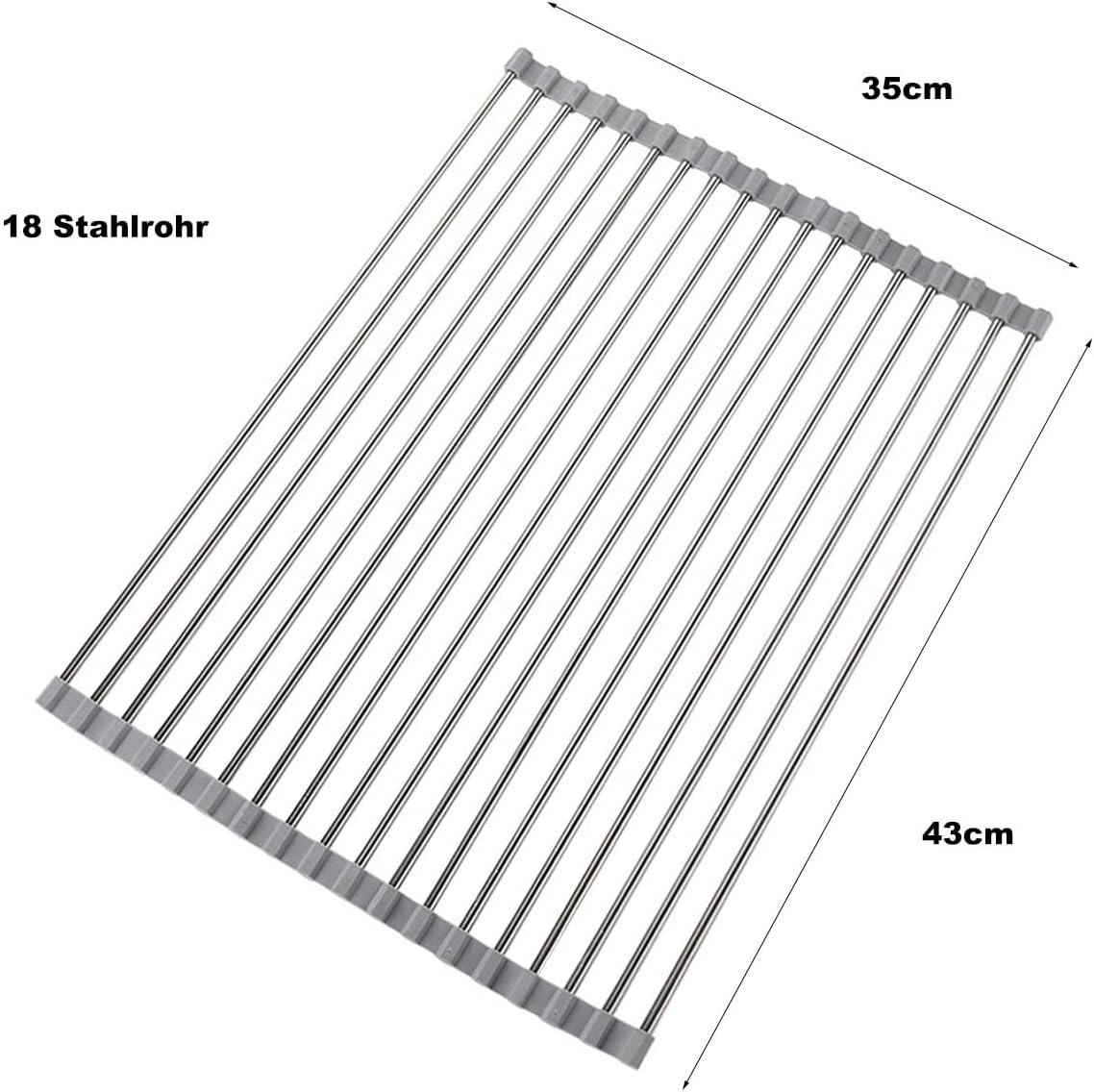 Roll-Up Dish Drying Rack, Stainless Steel Sink Drainer Mat for Dishes, Fruit and Vegetables over Kitchen Sinks, Grey, 43 × 35 cm — image 3