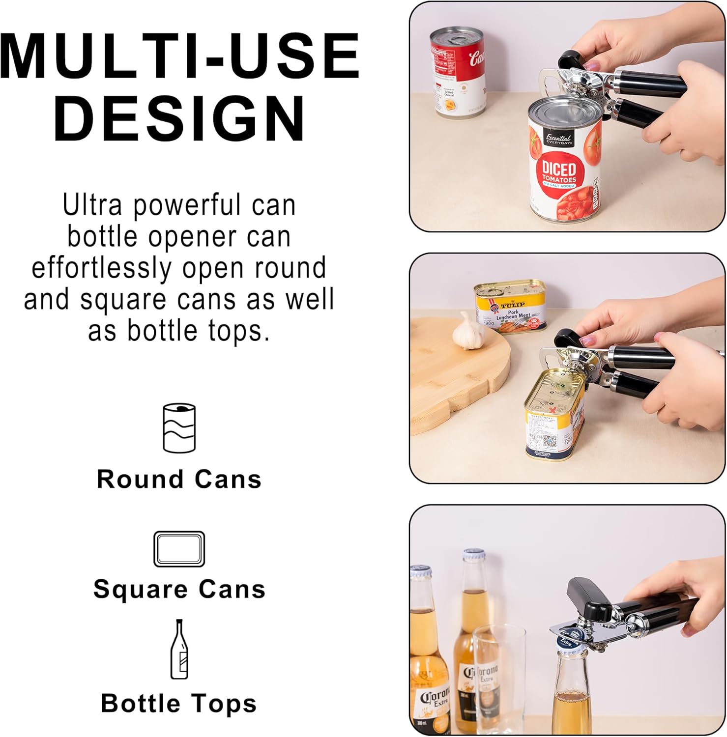 XL Large Heavy Duty Can Opener Manual Smooth Edge, Hand Held Can Openers for Seniors, Stainless Steel, Comfortable Handle, Built-in Bottle Opener, 8.66 inch โ image 5