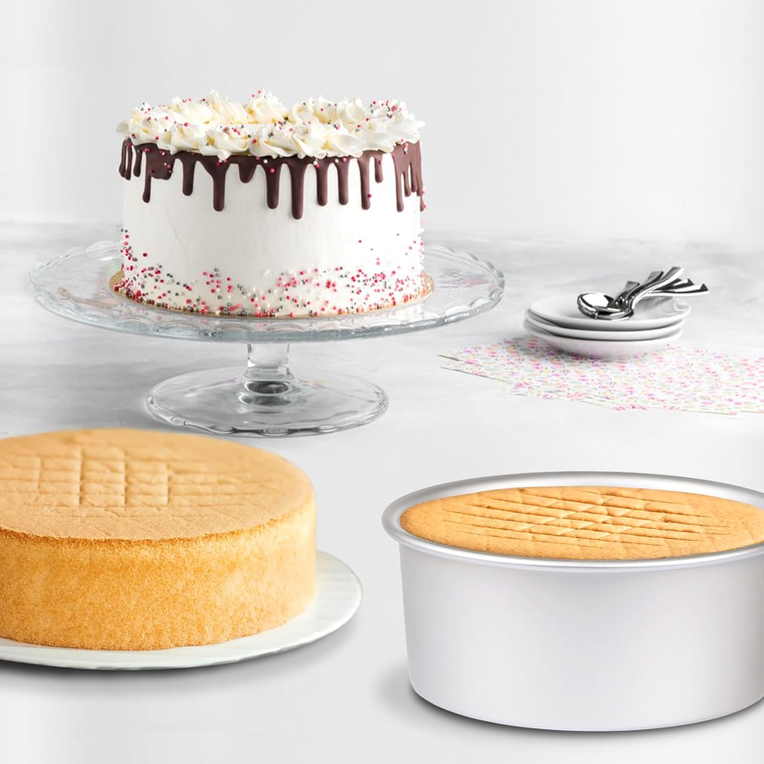 Round Cake Pan Set of 3 (6 x 3 inch/8 x 3 inch/10 x 3 inch), Aluminum Baking Pans for Layer Cakes, Heavy Duty Non-Stick, Evenly Baking Tools for Home Kitchen — image 5