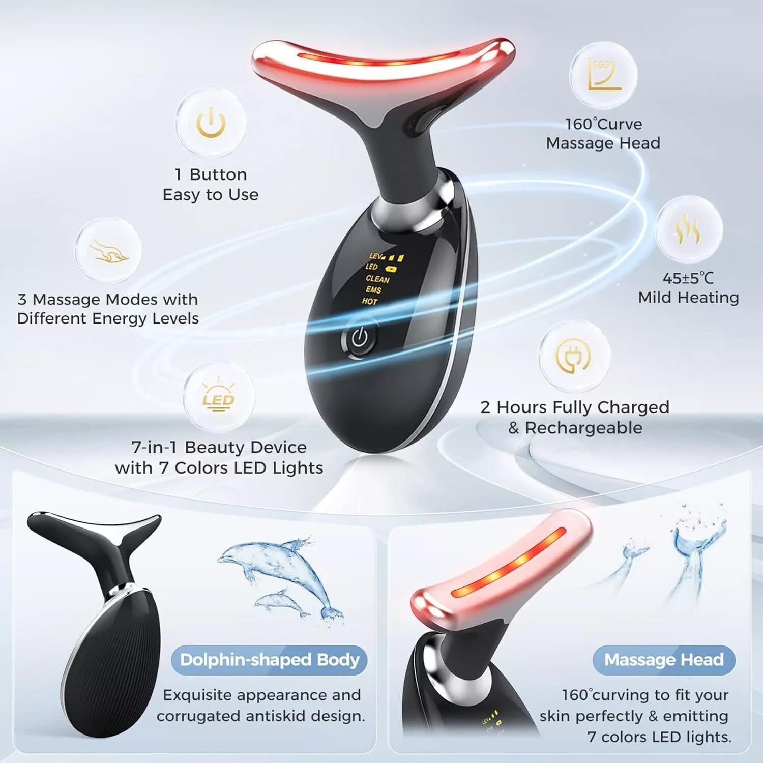 Rejuvenation Massager Neck Anti Wrinkle Face Beauty Device Skin Lifting Tighten Black — image 2