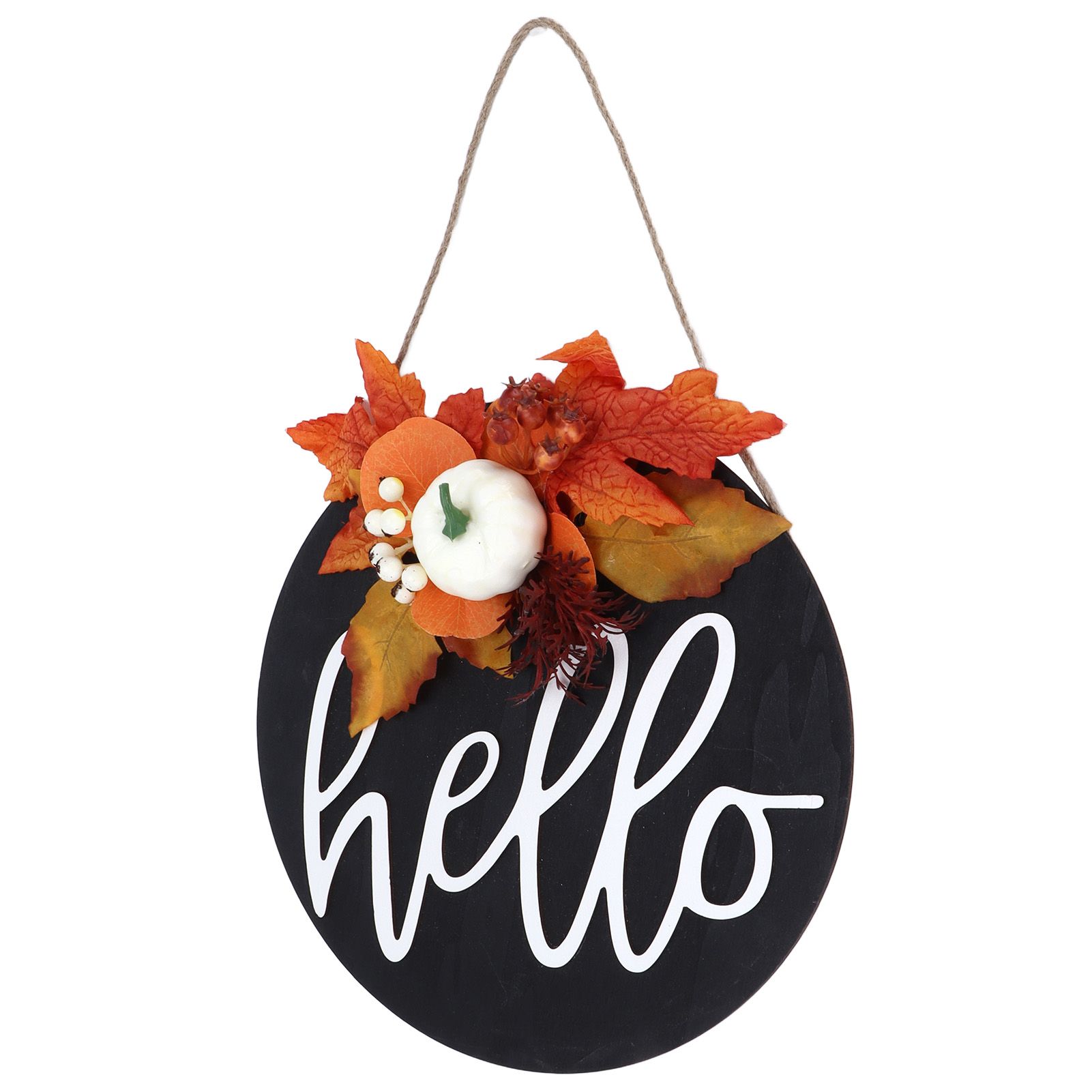 Round Wood Door Sign Farmhouse Front Door Hanging Welcome Sign Decors for Halloween ChristmasLeaf Ginkgo โ image 5