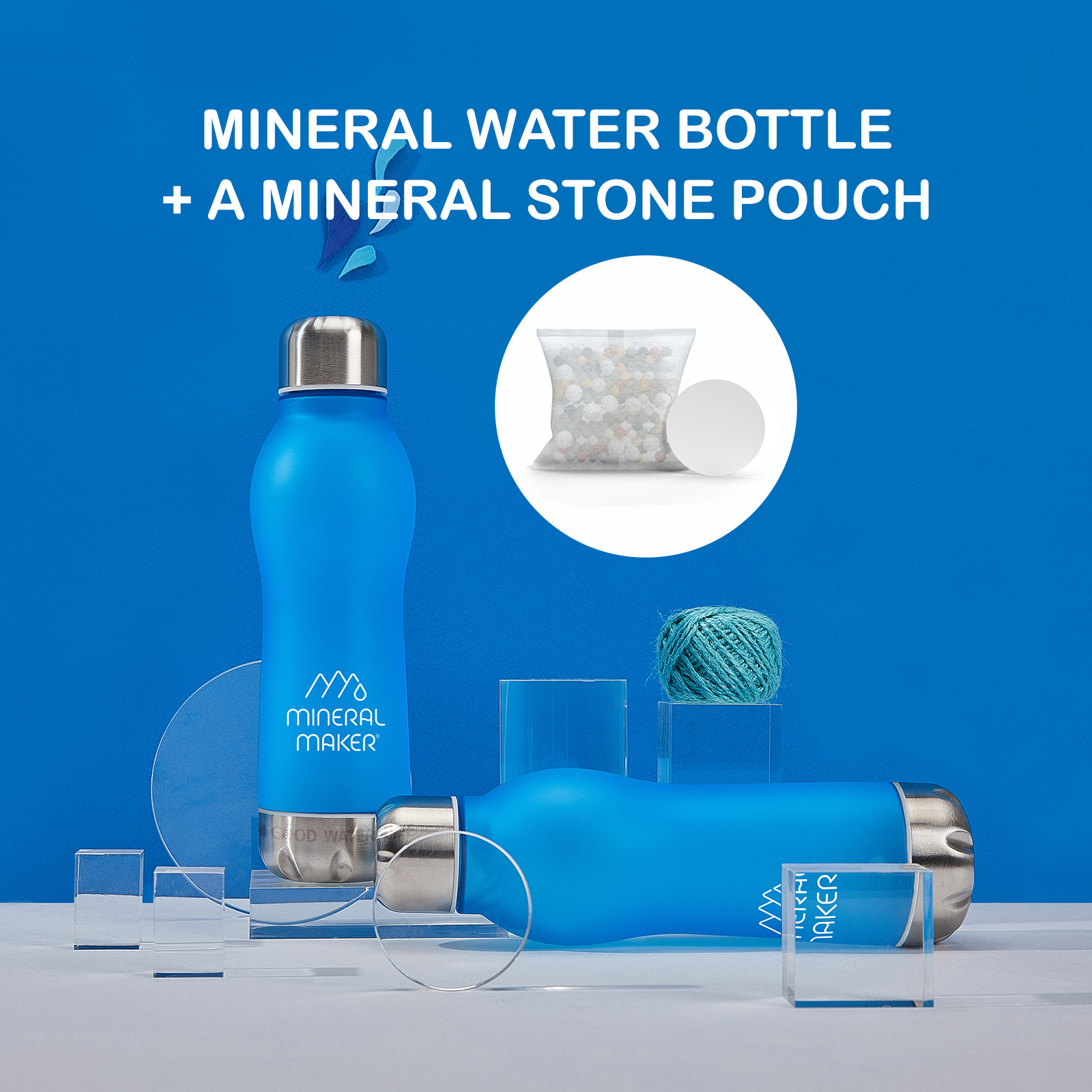 Mineral Maker MORBIDO Alkaline Filter Water Bottle + a Mineral Stone Pouch BLUE — image 2
