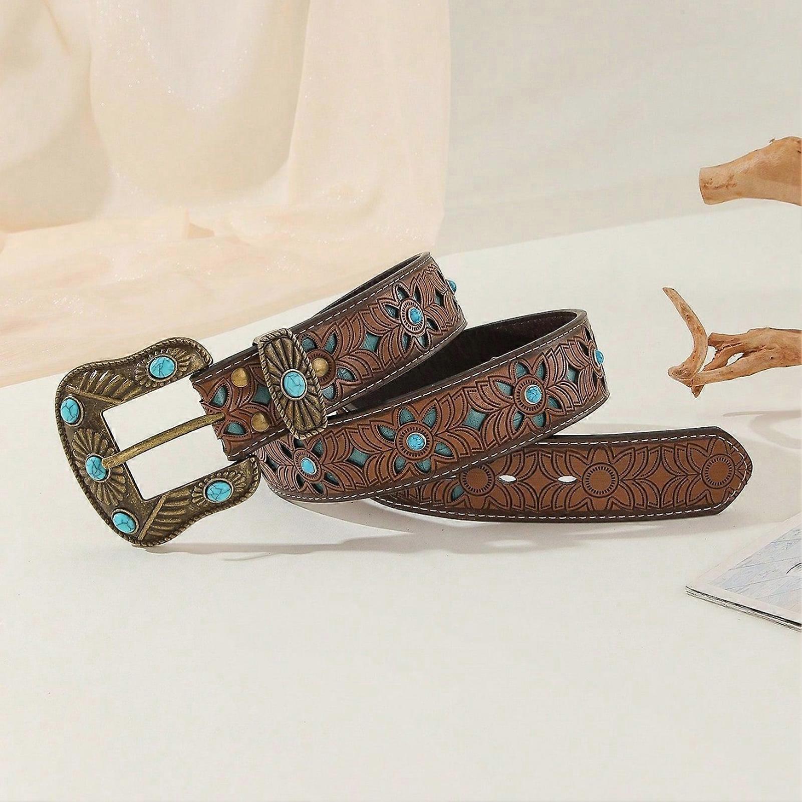 125cm Women's Carved Antique PU Leather Belt for Casual Wear — image 5