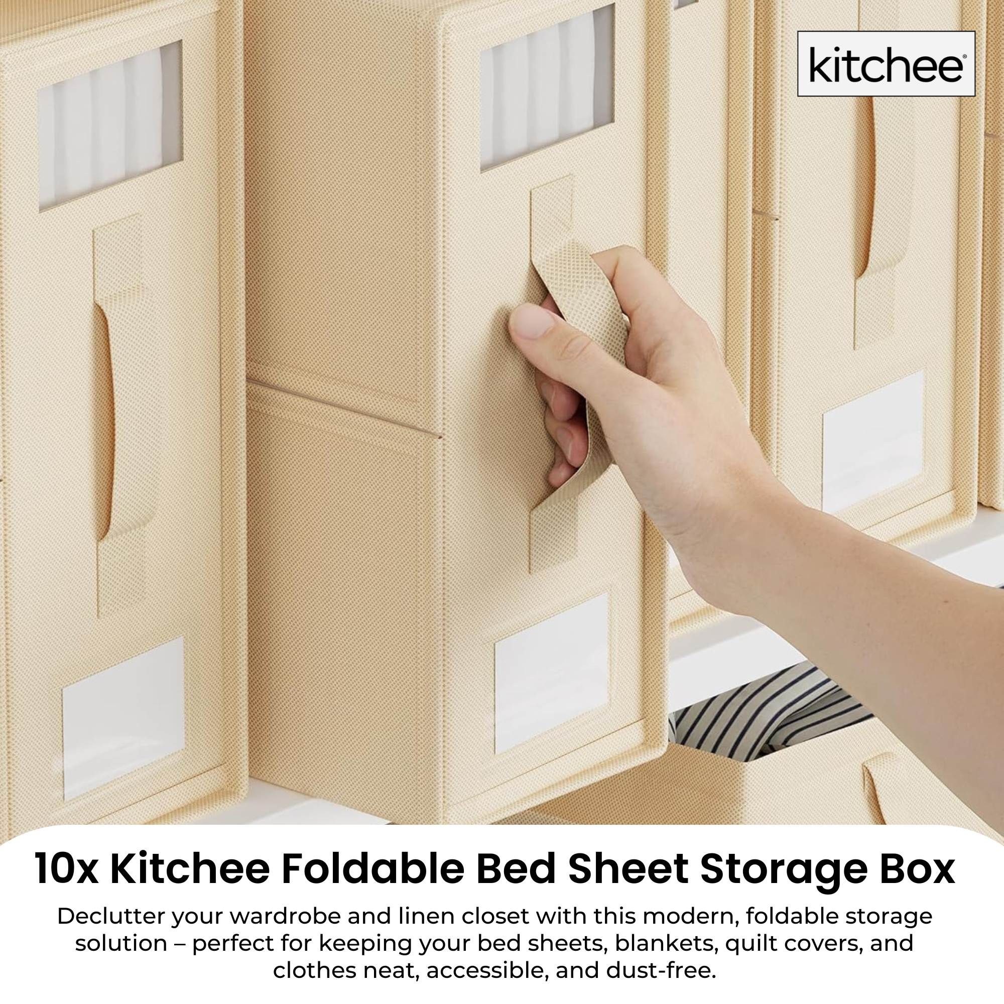 Kitchee 10x Foldable Bed Sheet Storage Box - Linen + Closet Organiser Beige — image 2