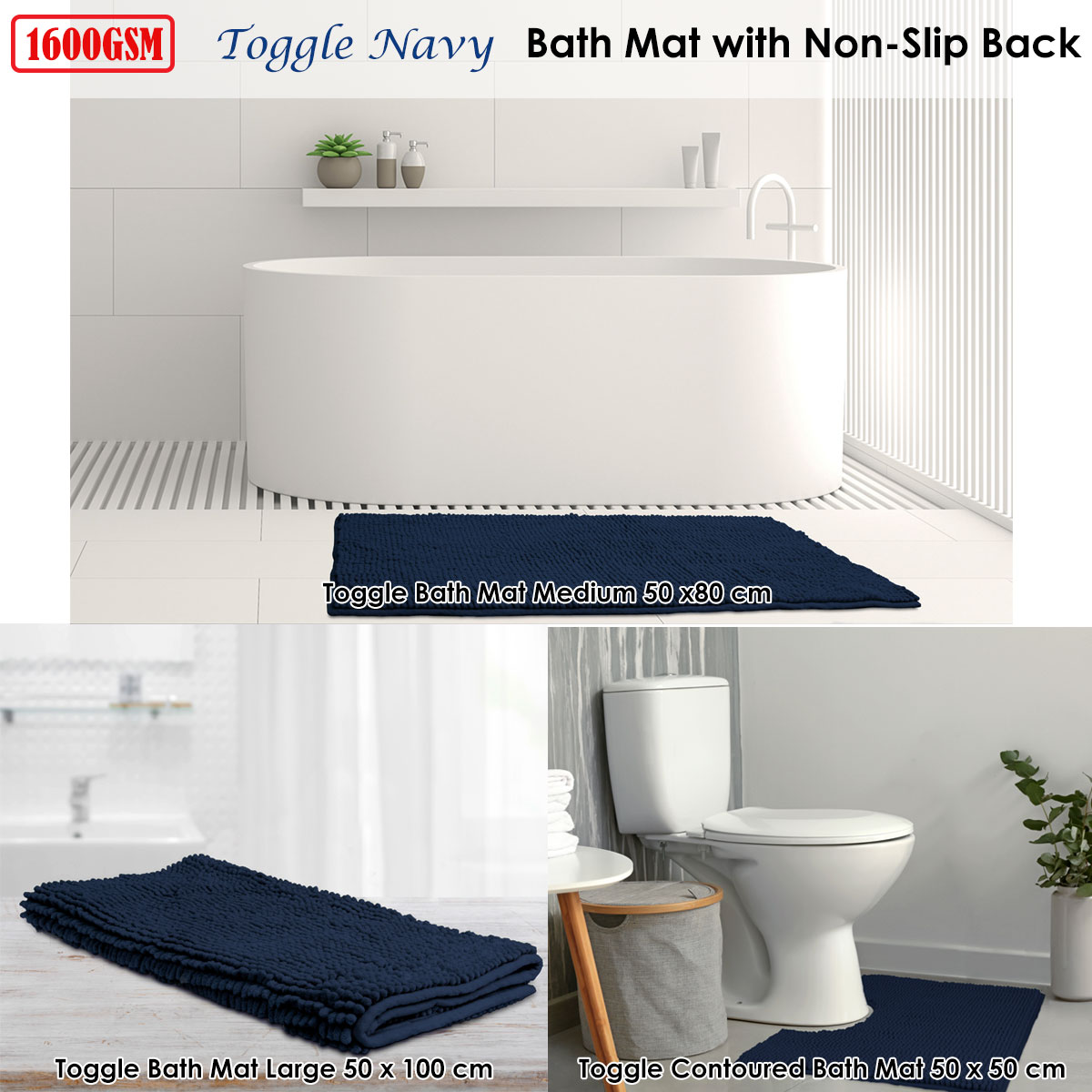Toggle Microfiber Bath Mat Medium Navy — image 2