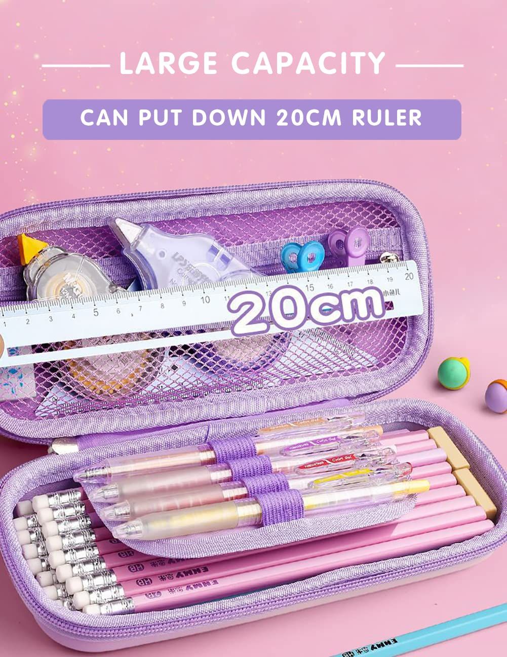 Cute Pencil Case for Girls 3D Cartoon Storage Pouch Pen Holder for School Kids Children's Student Stationery Box Rabbit Purple — image 3