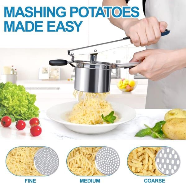 Stainless Steel Potato Ricer, Potato Masher with 3 Interchangeable Discs, Hanging‑Design Food Press, Dishwasher‑Safe for Creamy Mashed Potatoes & Vegetables — image 3