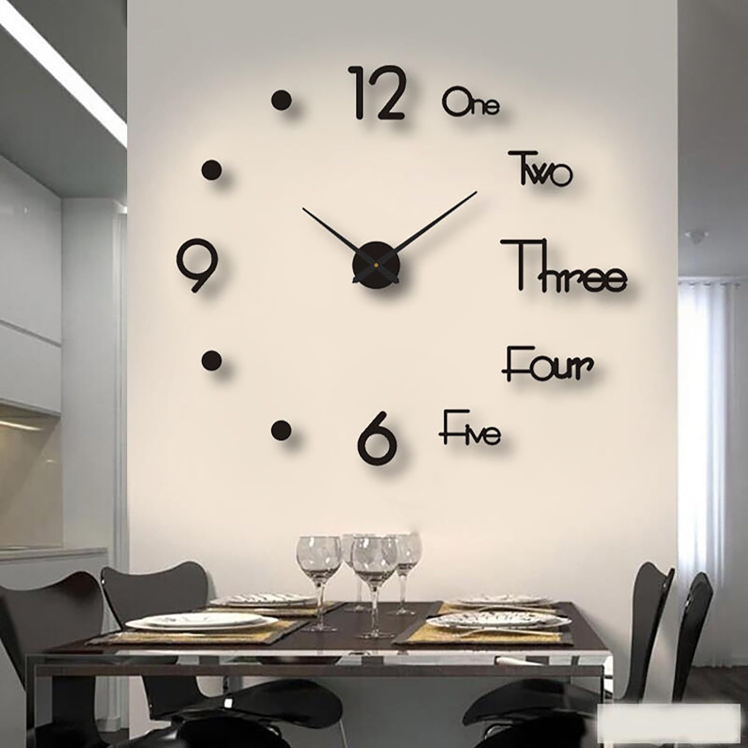3D Wall Decal Decorative Clock,Black DIY Wall Clock for Bedroom Living Room Home Decorations,Easy to Assemble — image 2