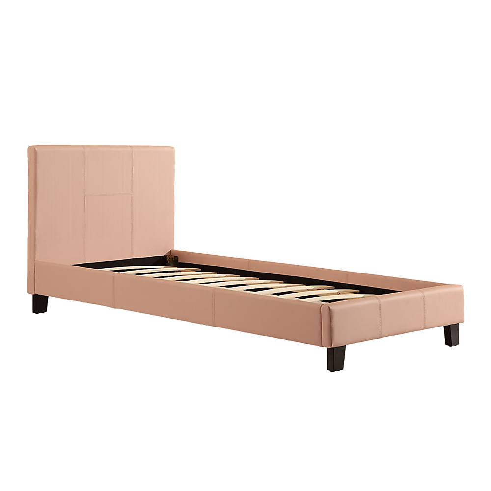 Single PU Leather Bed Frame Pink — image 3
